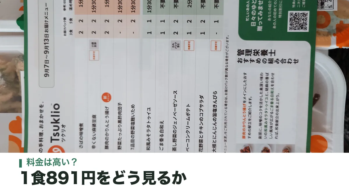 ツクリオのメニュー表とおかずのパック