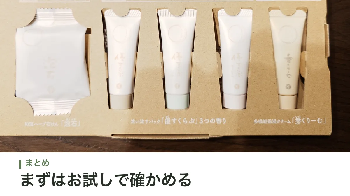 箱に収まったあきゅらいずのお試しセット